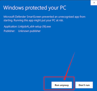 Windows Defender SmartScreen prompt